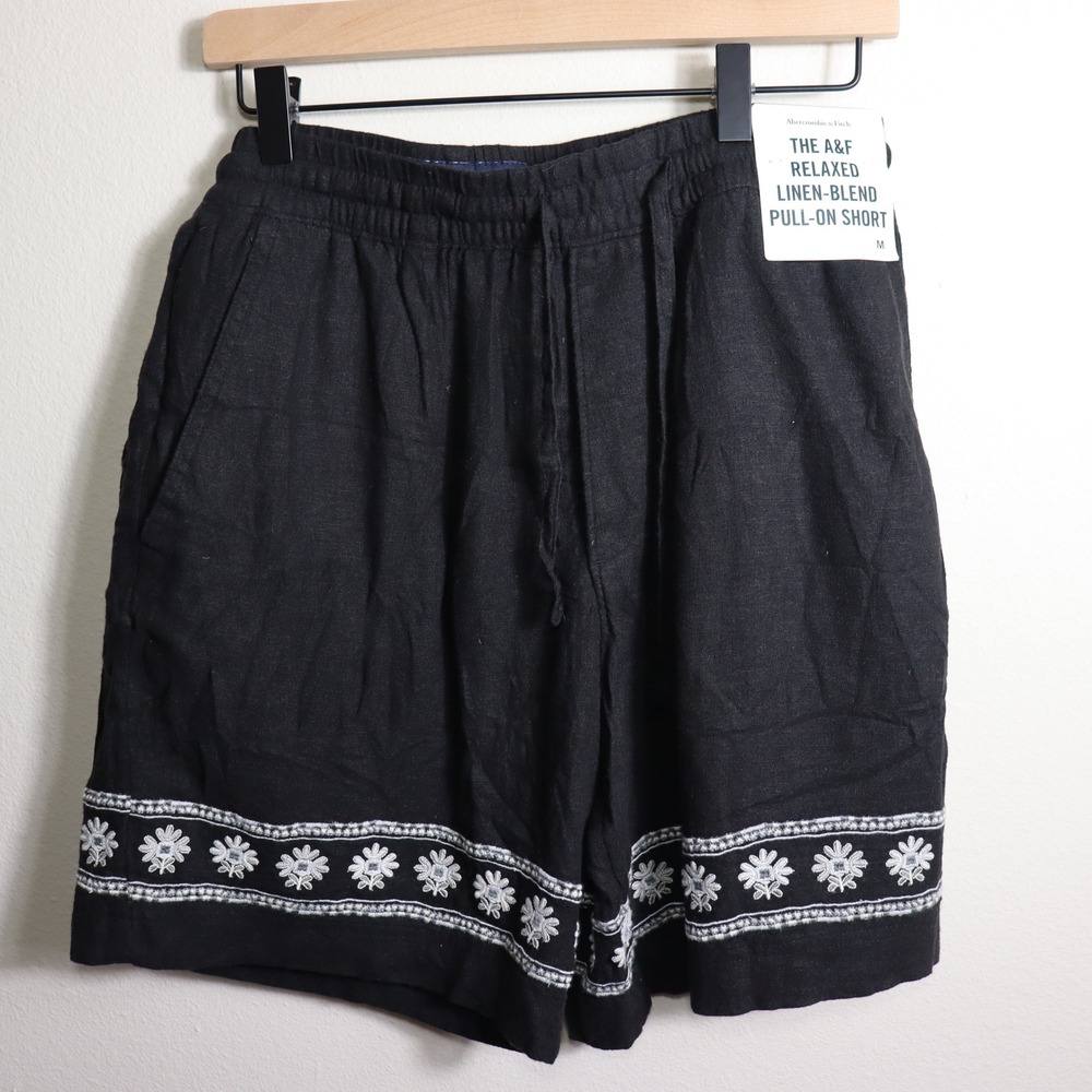 Abercrombie & Fitch Relaxed Linen-Blend Pull-On Short Black